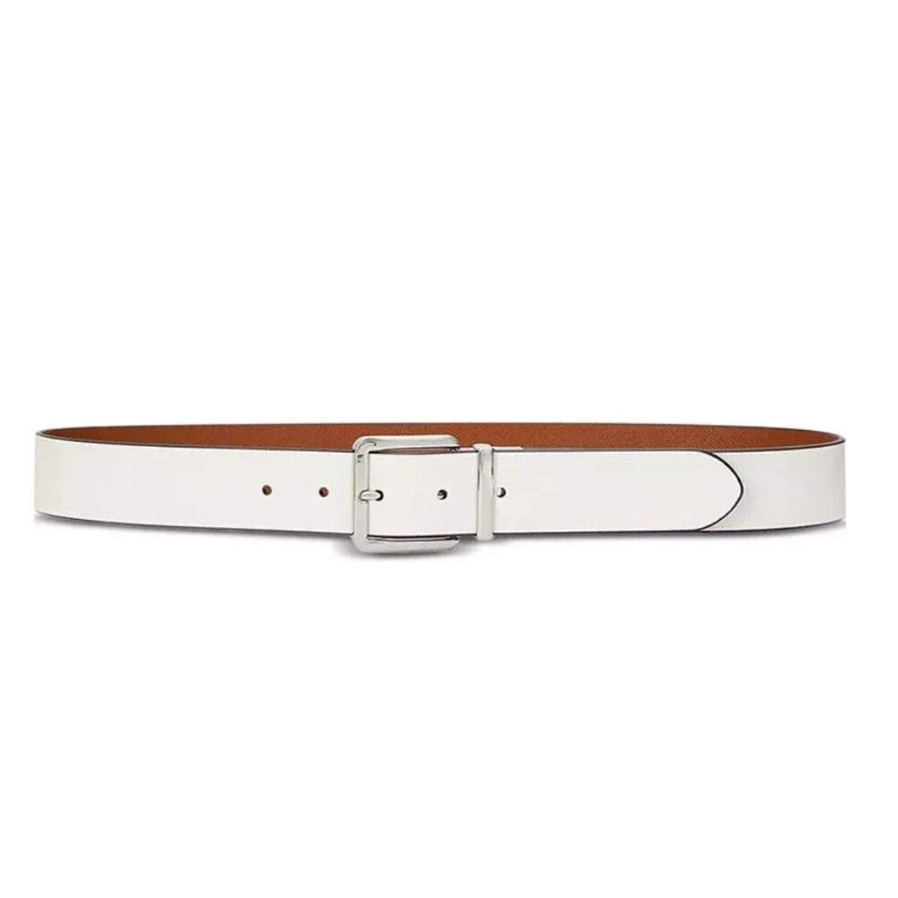 Lauren Ralph Lauren Women's Reversible Crosshatch Leather Belt White Tan XL